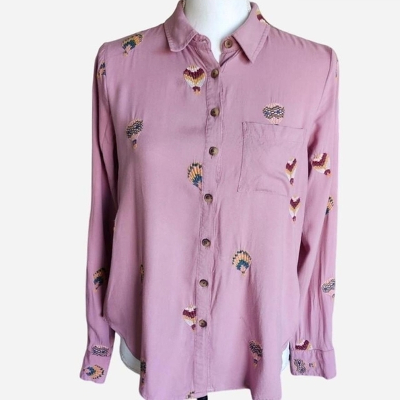 Anthropologie Pink Embroidered Button Down Shirt - Picture 2 of 7